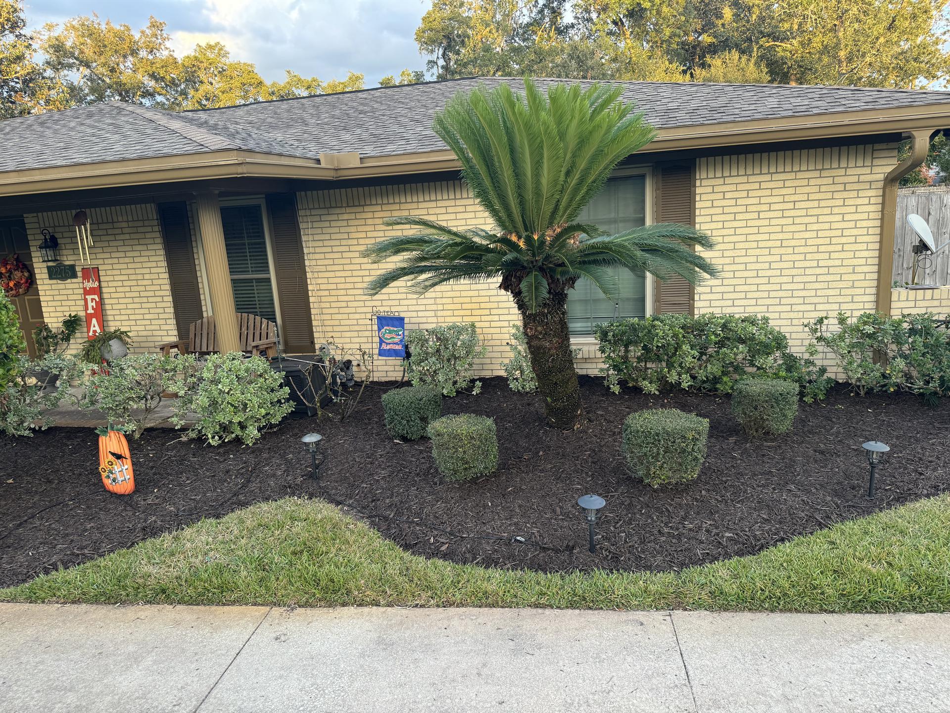 Fresh mulch beds and landscaping